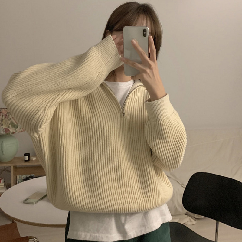 Modni ženski džemperi za različite kombinacije Thicken OL Jesenski široki puloveri Ležerni topli v-izrez Jednobojni džemperi od pletiva Topovi dugih rukava