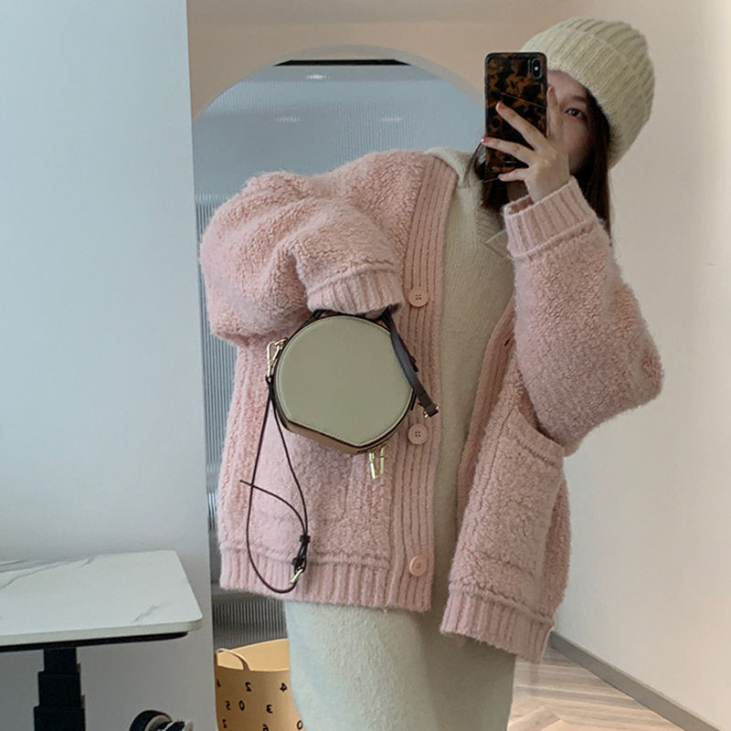Ženski kardigan u 3 boje, deblja moda Jednobojna jednobojna korejska elegantna ulična odjeća od pletiva Osnovni džepovi Ženski topli džemper Novo