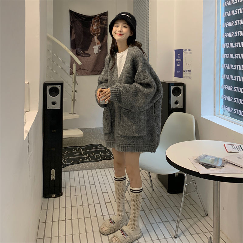 Ženski kardigan u 3 boje, deblja moda Jednobojna jednobojna korejska elegantna ulična odjeća od pletiva Osnovni džepovi Ženski topli džemper Novo