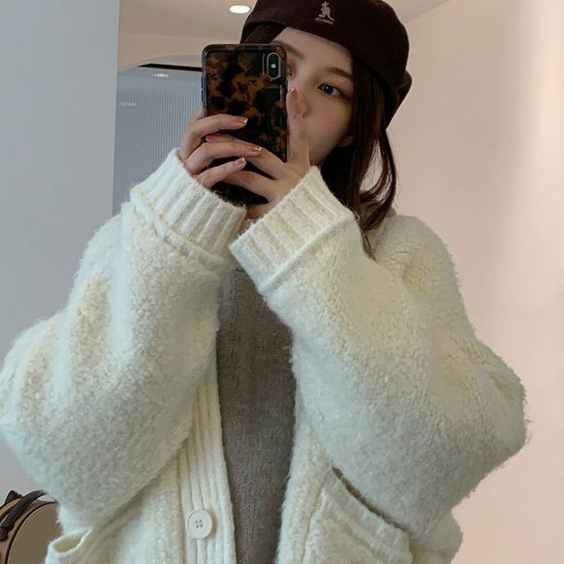 Ženski kardigan u 3 boje, deblja moda Jednobojna jednobojna korejska elegantna ulična odjeća od pletiva Osnovni džepovi Ženski topli džemper Novo