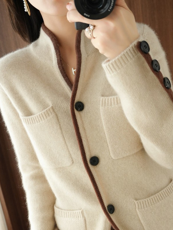 2022 Jesen Zimski pulover Ženski jednobojni samostojeći ovratnik Ležerne majice Korejske modne ženske jakne Bijeli ženski kardigan