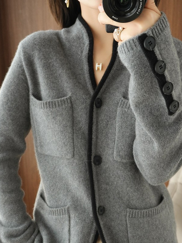 2022 Jesen Zimski pulover Ženski jednobojni samostojeći ovratnik Ležerne majice Korejske modne ženske jakne Bijeli ženski kardigan