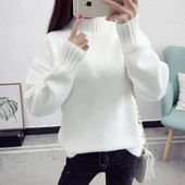 Modni dlakavi džemper s dolčevitom, ženski pulover s dugim rukavima, dugim rukavima, ležeran, korejski ulični, jednobojni pleteni džemper