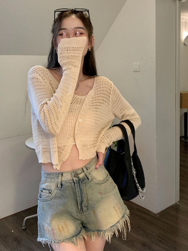Ženski kardigan nepravilnog kroja, tanak, jednostavan, minimalistički, izdubljen, seksi mlada djevojka, korejski Ins, ljetna zaštita od sunca, prikladna