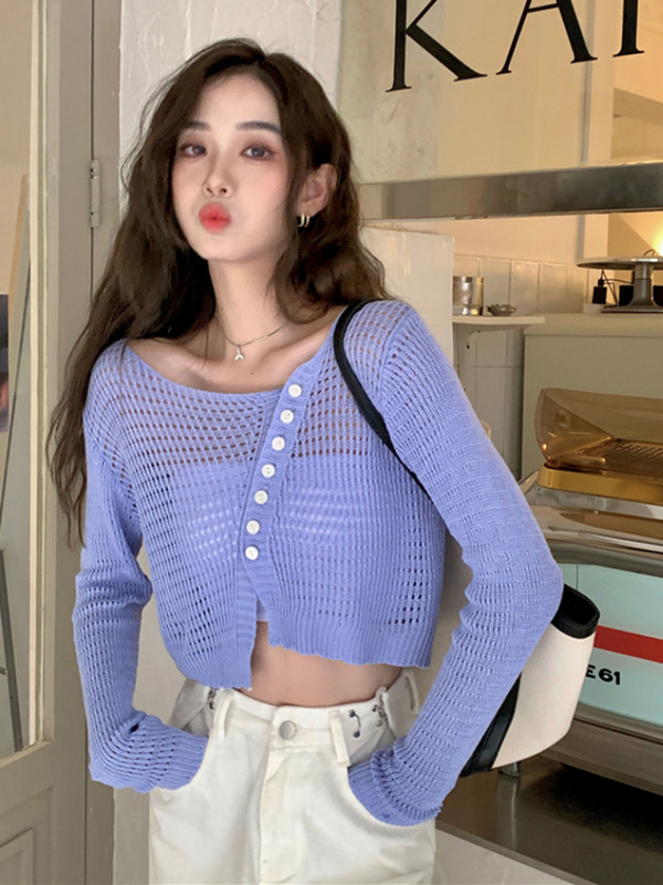 Ženski kardigan nepravilnog kroja, tanak, jednostavan, minimalistički, izdubljen, seksi mlada djevojka, korejski Ins, ljetna zaštita od sunca, prikladna