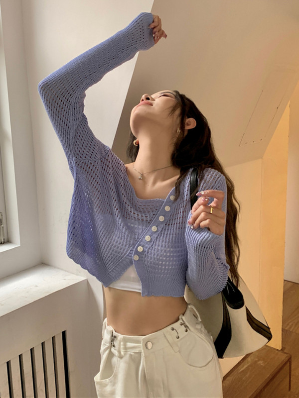 Ženski kardigan nepravilnog kroja, tanak, jednostavan, minimalistički, izdubljen, seksi mlada djevojka, korejski Ins, ljetna zaštita od sunca, prikladna