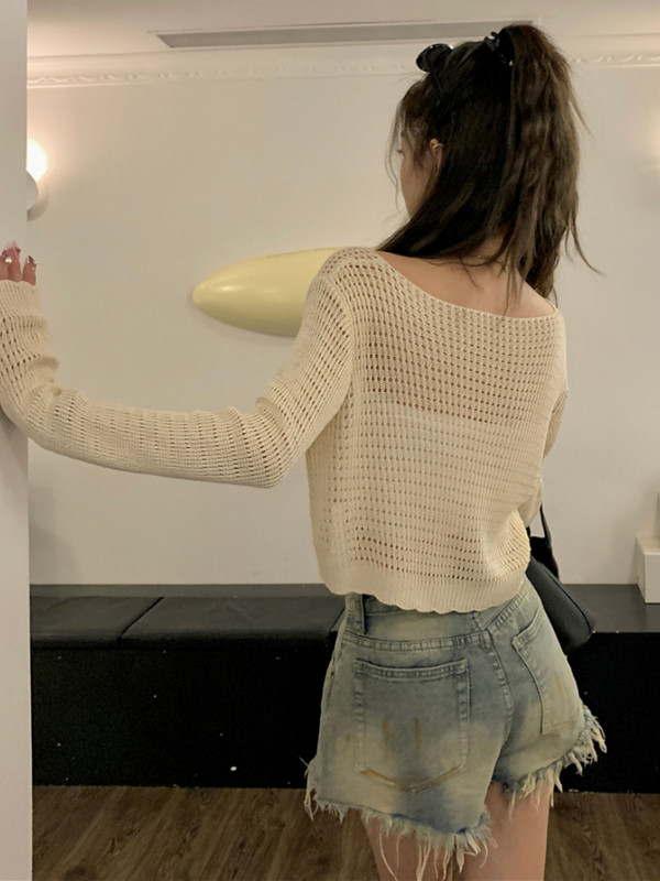 Ženski kardigan nepravilnog kroja, tanak, jednostavan, minimalistički, izdubljen, seksi mlada djevojka, korejski Ins, ljetna zaštita od sunca, prikladna