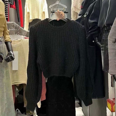 Pleteni puloveri Ženski novi jesenski skraćeni korejski popularni džemper Široki univerzalni vintage jednostavan šik ulični Ulzzang slobodno vrijeme