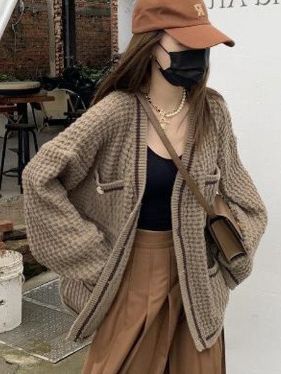 Ženski kardigan za pletenje, jednobojni jesenski džepovi, uzročni, jednostavni, sveobuhvatni, ulični, uredski damski, slatki, elegantni stil, osnove trendi novo