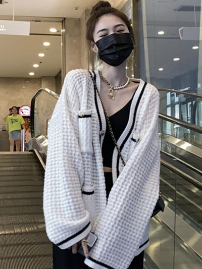 Ženski kardigan za pletenje, jednobojni jesenski džepovi, uzročni, jednostavni, sveobuhvatni, ulični, uredski damski, slatki, elegantni stil, osnove trendi novo