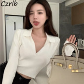 Puloveri Ženska moda Jednobojna, nježna, uska, skraćena ženska odjeća Jesen Hot Sale Minimalistička korejska verzija Elegantna Harajuku Ins