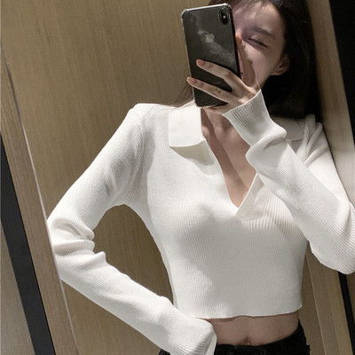 Puloveri Ženska moda Jednobojna, nježna, uska, skraćena ženska odjeća Jesen Hot Sale Minimalistička korejska verzija Elegantna Harajuku Ins