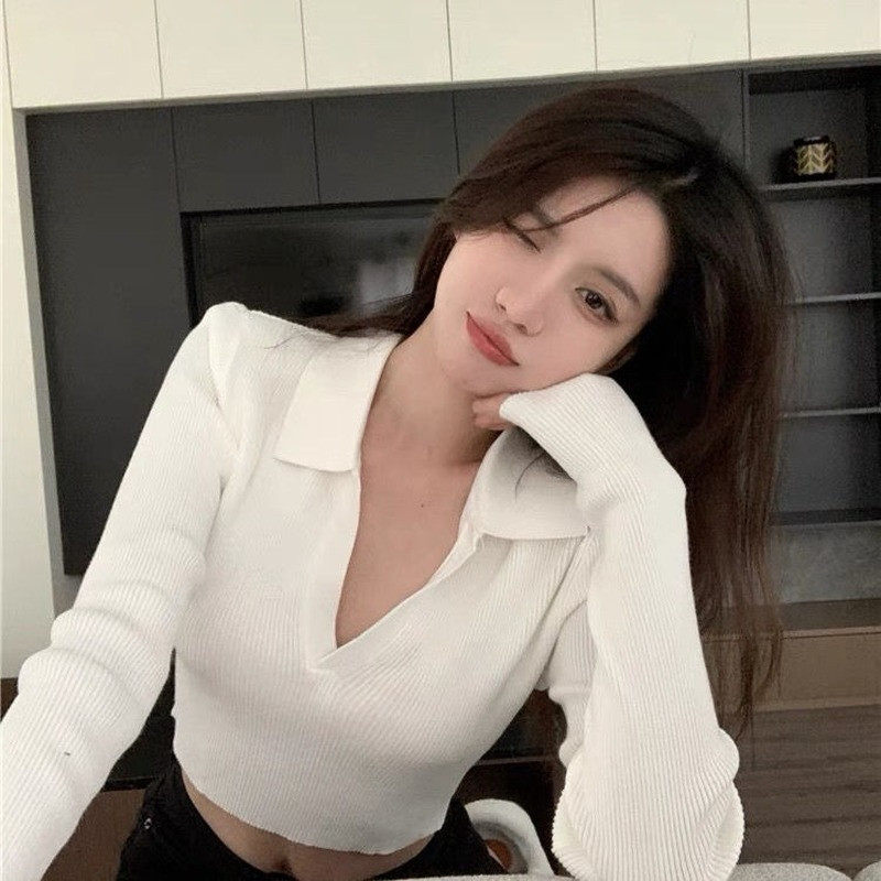 Puloveri Ženska moda Jednobojna, nježna, uska, skraćena ženska odjeća Jesen Hot Sale Minimalistička korejska verzija Elegantna Harajuku Ins