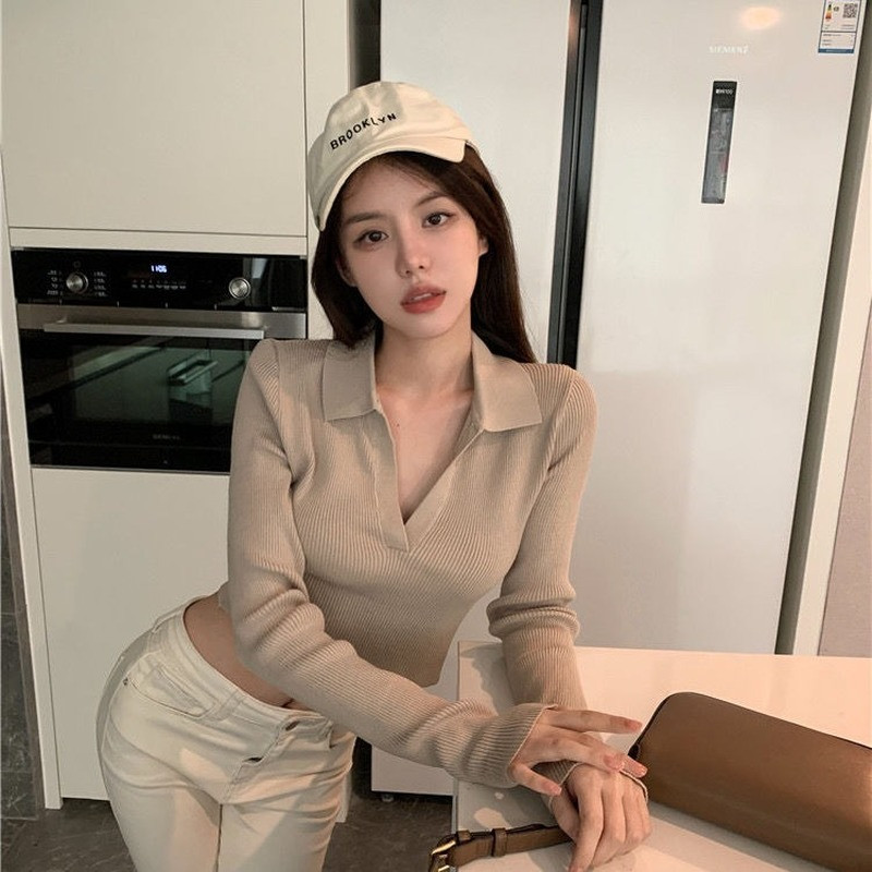 Puloveri Ženska moda Jednobojna, nježna, uska, skraćena ženska odjeća Jesen Hot Sale Minimalistička korejska verzija Elegantna Harajuku Ins