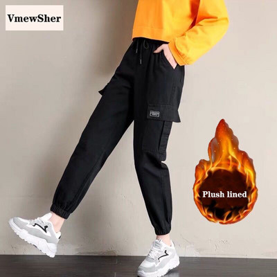 VmewSheri uued talvepüksid, naiste puuvillased soliidsed taskud tänavarõivad, mood, soojad lühikesed plüüskarusnahast voodriga vabaaja püksid