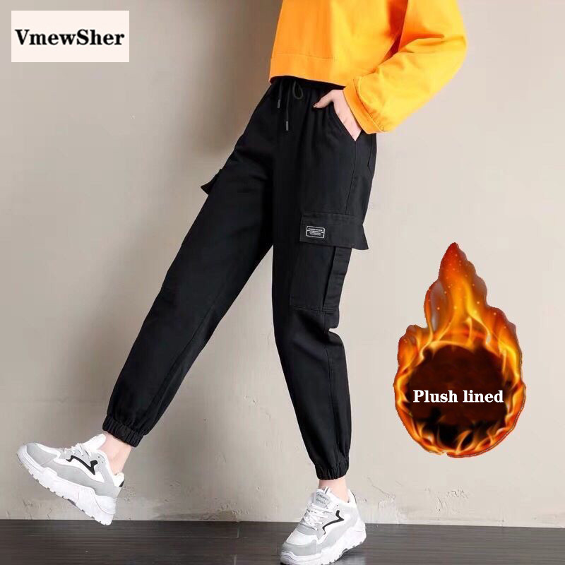 VmewSheri uued talvepüksid, naiste puuvillased soliidsed taskud tänavarõivad, mood, soojad lühikesed plüüskarusnahast voodriga vabaaja püksid