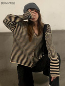 Ženski kardigan Basic prugasti minimalistički retro široki jesenski pulover u korejskom stilu s V-izrezom Modni ženski prikladni