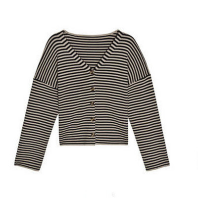 Ženski kardigan Basic prugasti minimalistički retro široki jesenski pulover u korejskom stilu s V-izrezom Modni ženski prikladni