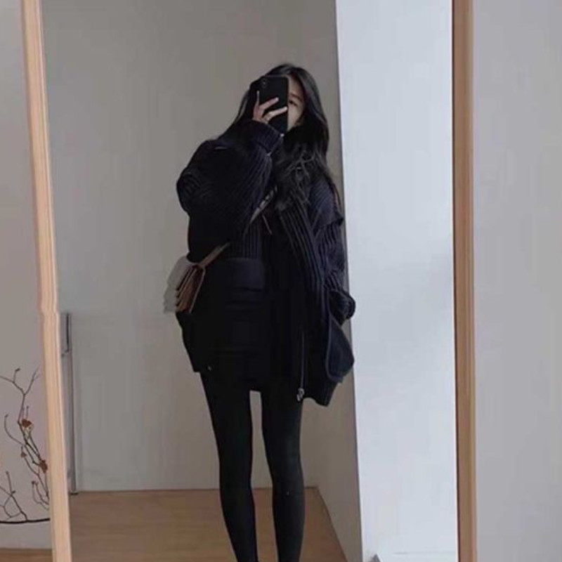 Jednobojni pleteni kardigani Ženske debele tople nove zimske starinske patentne zatvarače Jednostavne široke slobodno vrijeme Studenti Basic džemperi za sve kombinacije Trendy