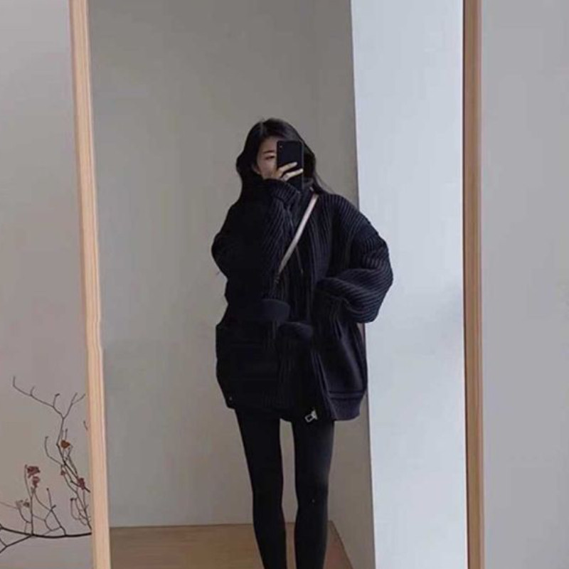 Jednobojni pleteni kardigani Ženske debele tople nove zimske starinske patentne zatvarače Jednostavne široke slobodno vrijeme Studenti Basic džemperi za sve kombinacije Trendy