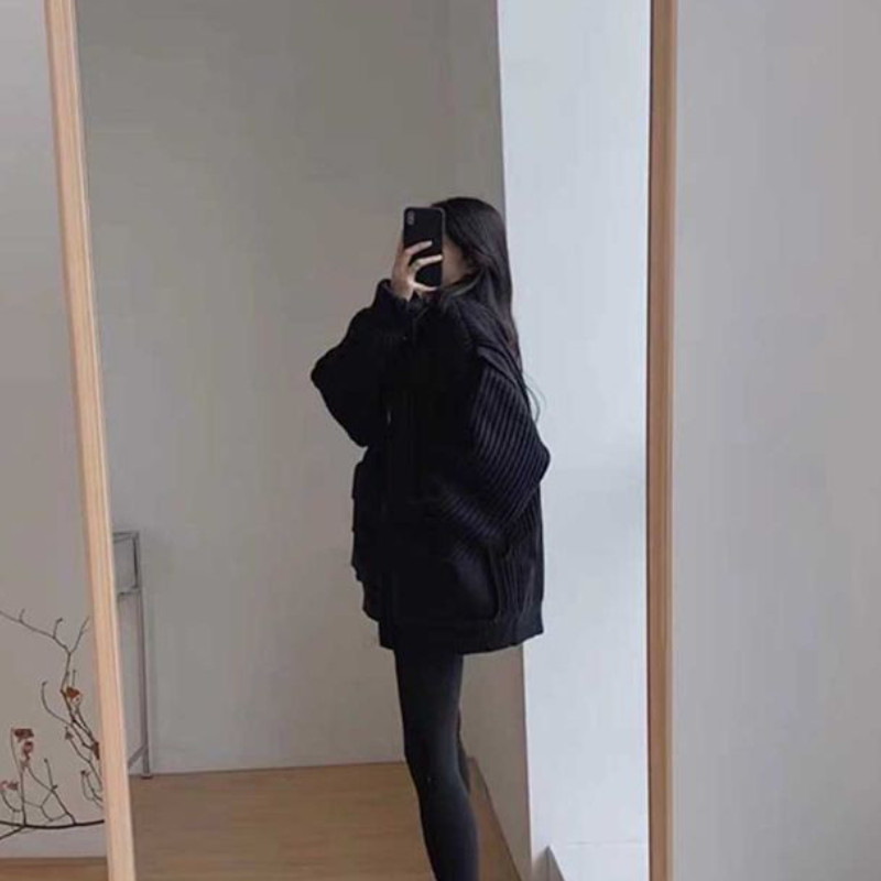 Jednobojni pleteni kardigani Ženske debele tople nove zimske starinske patentne zatvarače Jednostavne široke slobodno vrijeme Studenti Basic džemperi za sve kombinacije Trendy