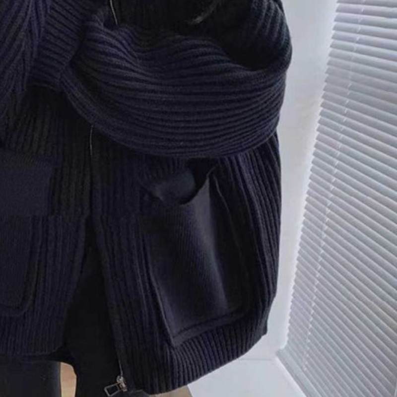 Jednobojni pleteni kardigani Ženske debele tople nove zimske starinske patentne zatvarače Jednostavne široke slobodno vrijeme Studenti Basic džemperi za sve kombinacije Trendy