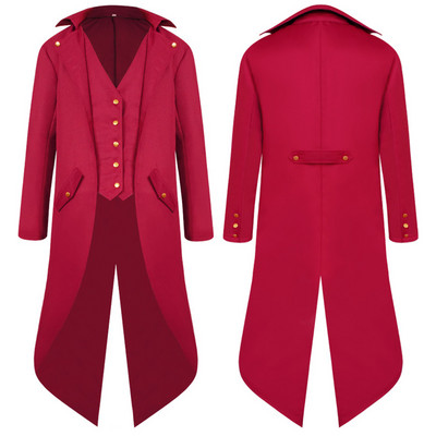 2023 nou smoking de Halloween jachetă gotică pentru bărbați frac steampunk haină lungă costum medieval de halloween rochie haină cu garnitură aurie