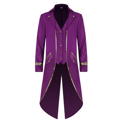 2023 nou smoking de Halloween jachetă gotică pentru bărbați frac steampunk haină lungă costum medieval de halloween rochie haină cu garnitură aurie