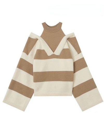 Dizainas „Halter“ megztiniai, moteriškas megztinis „Ulzzang“ netikras dviejų dalių dryžuotas mielas moksleivės, mielas krepšys Свитер Женский Švelnūs drabužiai