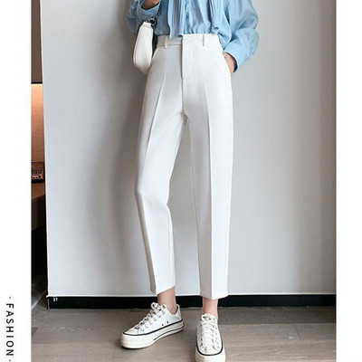 Ženska odjeća Moda za uredske dame Poslovne ležerne korejske ravne, jednobojne, dugmad, džepove, tanke hlače s patentnim zatvaračem