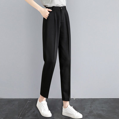 Ženska odjeća Moda za uredske dame Poslovne ležerne korejske ravne, jednobojne, dugmad, džepove, tanke hlače s patentnim zatvaračem