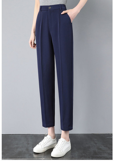 Ženska odjeća Moda za uredske dame Poslovne ležerne korejske ravne, jednobojne, dugmad, džepove, tanke hlače s patentnim zatvaračem