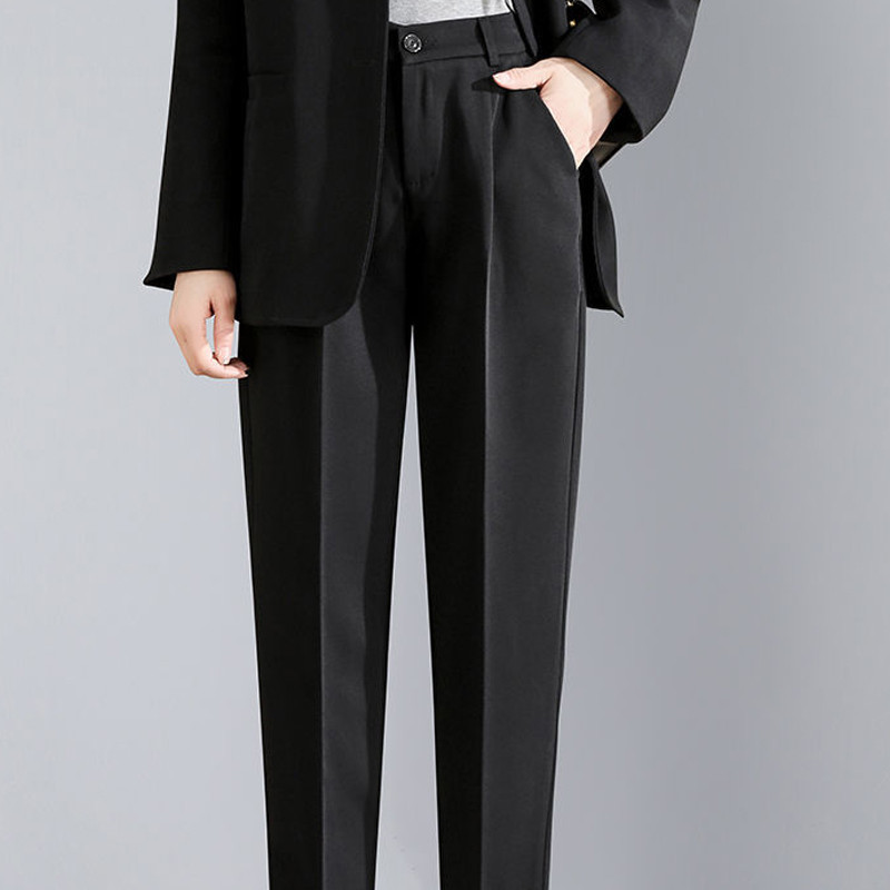 Ženska odjeća Moda za uredske dame Poslovne ležerne korejske ravne, jednobojne, dugmad, džepove, tanke hlače s patentnim zatvaračem