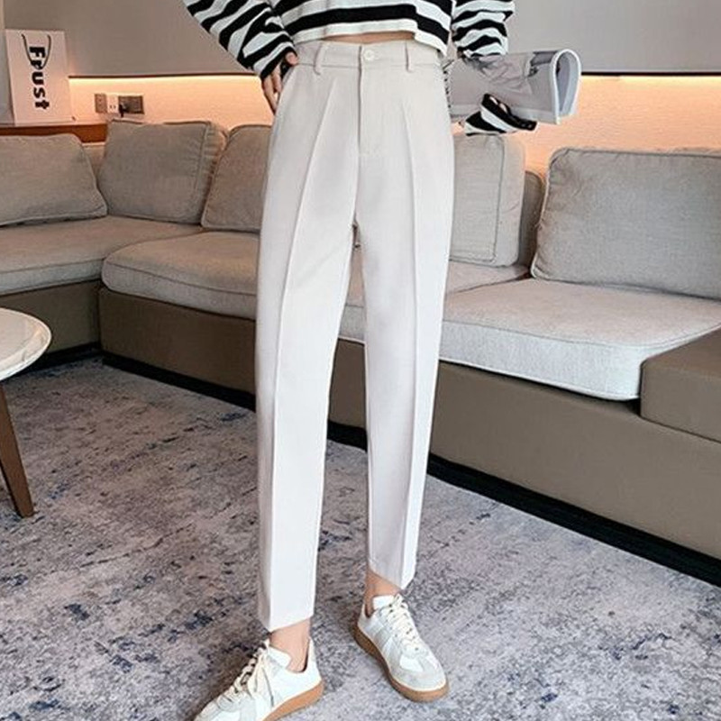 Ženska odjeća Moda za uredske dame Poslovne ležerne korejske ravne, jednobojne, dugmad, džepove, tanke hlače s patentnim zatvaračem