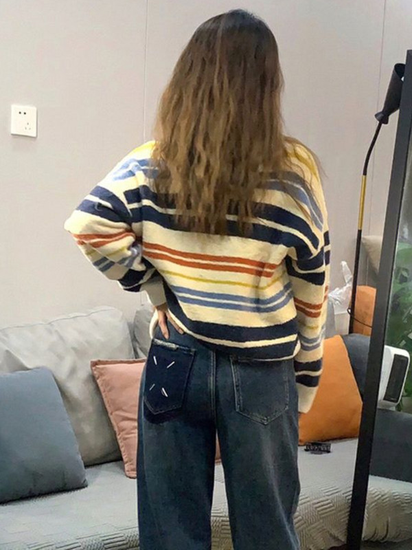 Naiste kardigan, vaba aja veetmine, lihtne triibuline, sobilik naiste elegantne ja armas jaapani stiilis sügisene kudumine loovus iga päev uus