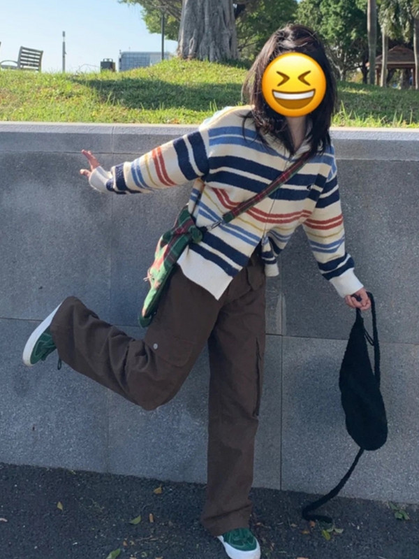 Naiste kardigan, vaba aja veetmine, lihtne triibuline, sobilik naiste elegantne ja armas jaapani stiilis sügisene kudumine loovus iga päev uus