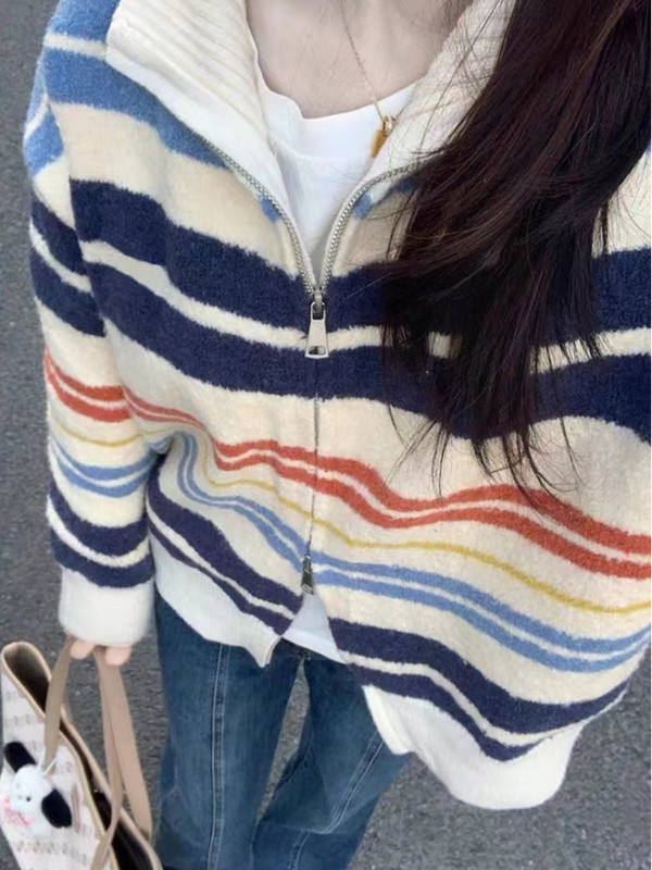 Naiste kardigan, vaba aja veetmine, lihtne triibuline, sobilik naiste elegantne ja armas jaapani stiilis sügisene kudumine loovus iga päev uus