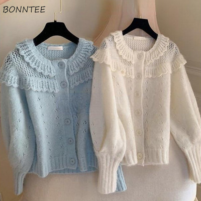 Női kardigánok, édes, kényelmes preppy stílus, táskás, üreges, elegáns, tavaszias, szabadidős pulóverek, Vintage Y2k utcai viselet, masszív