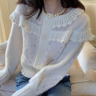 Ζακέτες Γυναικείες Γλυκές, άνετες προπαρασκευαστικές φόρμες, φαρδύ Hollow Out Κομψό, Ανοιξιάτικο Σχεδιασμένο Πουλόβερ αναψυχής Vintage Y2k Streetwear Crop Solid