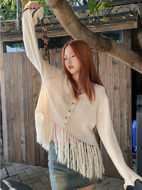 Kardigani za žene s kićankama Jednostavna za slobodno vrijeme Ulična odjeća Blagdanska jednobojna opuštena moda s V-izrezom Elegantan dizajn za sve koji odgovaraju Slatka Popularno Novo