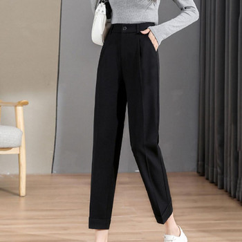 Μαύρο κοστούμι παντελόνι για γυναίκες Κορεάτικα κουμπιά Φαρδιά παντελόνια στο πόδι Vintage Streetwear Υψηλή μόδα Γυναικείο πάτο γραφείου