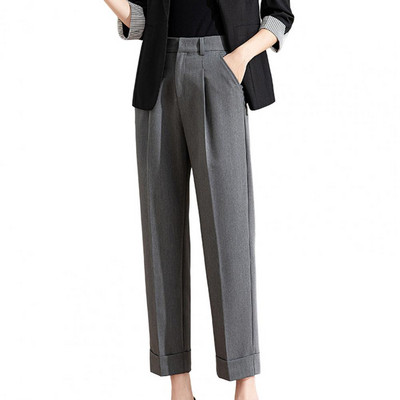 Juodos kostiumo kelnės moterims korėjietiškomis sagomis plačiomis kelnėmis Vintažinės gatvės aprangos Aukštos mados biuro moteriškos darbo apačios