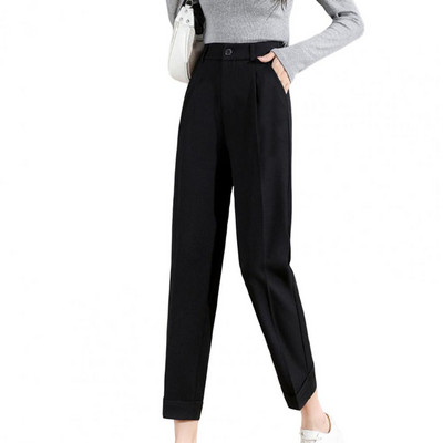 Juodos kostiumo kelnės moterims korėjietiškomis sagomis plačiomis kelnėmis Vintažinės gatvės aprangos Aukštos mados biuro moteriškos darbo apačios