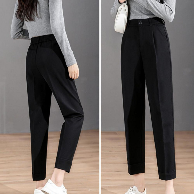 Juodos kostiumo kelnės moterims korėjietiškomis sagomis plačiomis kelnėmis Vintažinės gatvės aprangos Aukštos mados biuro moteriškos darbo apačios