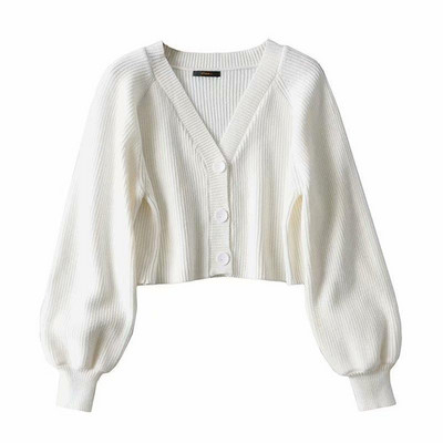 Cardigan femei stil coreean pur cu mâneci lanternă toamnă largi, minimalist, decolteu în V, confortabil, la un singur piept, modă noua