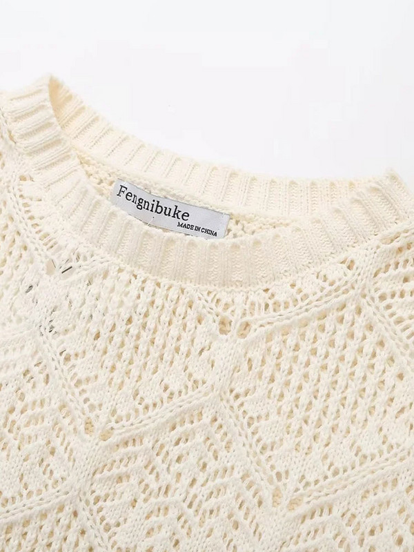 TRAF ženski ukrasi Široki heklani pleteni jesenski zimski pulover Vintage široki izrez dugih rukava Ženski puloveri Chic Topovi