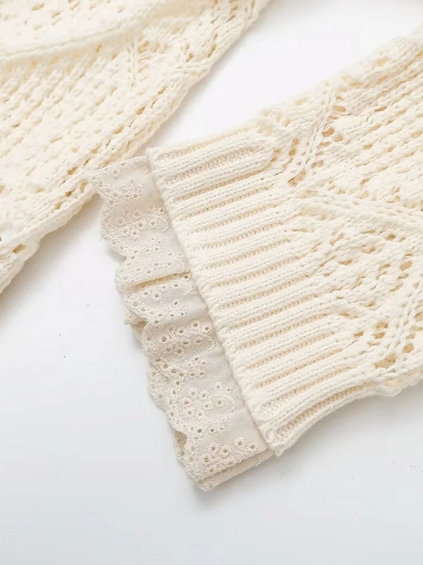 TRAF ženski ukrasi Široki heklani pleteni jesenski zimski pulover Vintage široki izrez dugih rukava Ženski puloveri Chic Topovi