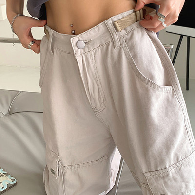 Vrećaste široke kargo hlače Ženske modne retro ravne hlače visokog struka za 2022. Ulična odjeća Joggers Y2K punk trenirke s džepovima