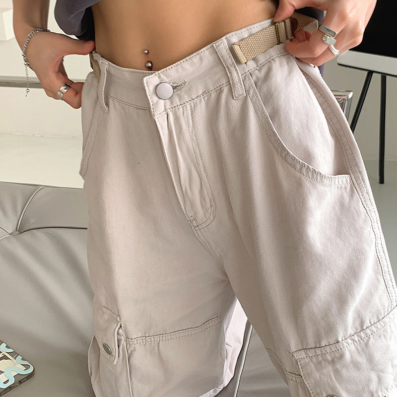 Vrećaste široke kargo hlače Ženske modne retro ravne hlače visokog struka za 2022. Ulična odjeća Joggers Y2K punk trenirke s džepovima