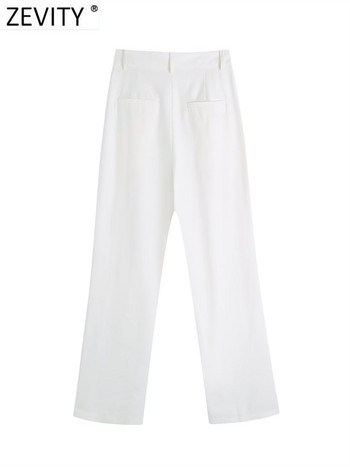 ZEVITY Γυναικεία μόδα Μπροστινό βελάκι Casual Λευκό ίσιο παντελόνι Γραφείο Lady ψηλή μέση φερμουάρ Fly Γυναικείο μακρύ παντελόνι Mujer P2224